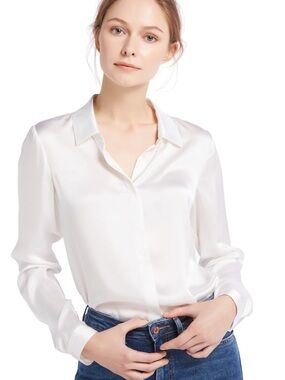 NWT LilySilk Women's Silk Blouse 100% 22MM Silk Button-Down Shirt Long Sleeve